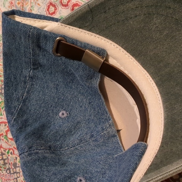 NWT Head Shots Denim Contrast Leather Strapback Dad Baseball Cap OS Vintage - Picture 5 of 6